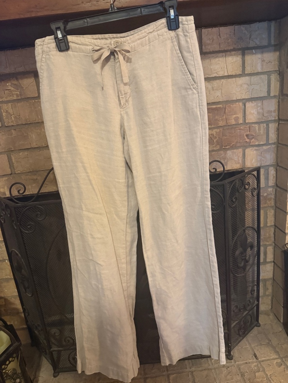 GAP Light Beige Wide-Leg Drawstring Linen Pants